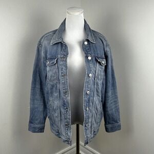 Madewell Oversized Jean Jacket Women M Cotton Trucker Denim Relaxed Fit Casual